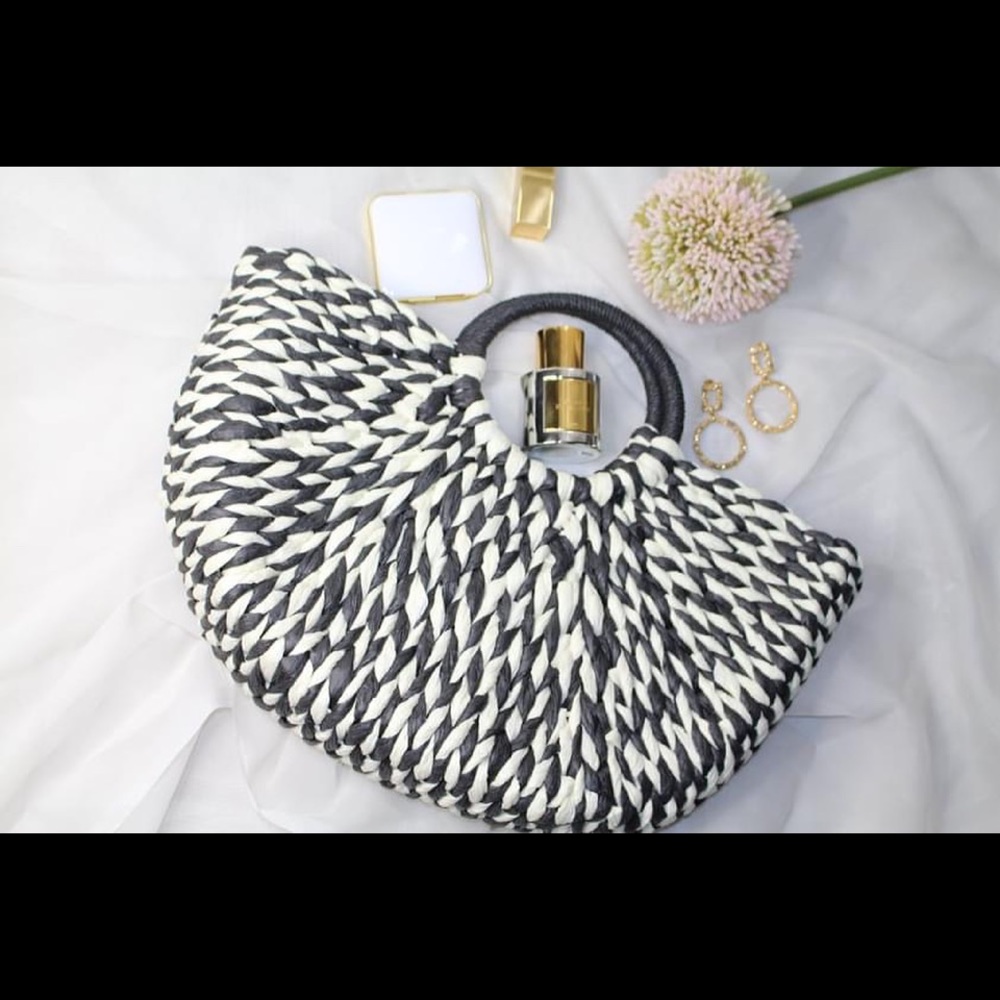 Black & White Rattan Bag